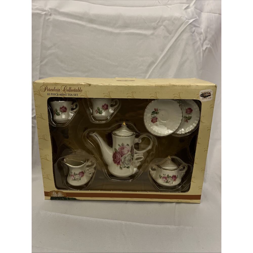 Classic Treasures Porcelain Collectible 10pc Mini Tea Set Elegant Roses